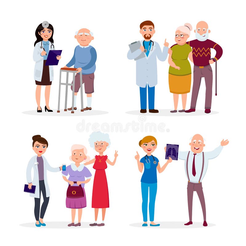 Glückliche gesunde ältere Leute und Doktoren, die medizinische Kontrolle in der flachen Illustration des Pflegeheim-Vektors haben vektor abbildung Glückliche gesunde ältere Leute und Doktoren, die medizinische Kontrolle in der flachen Illustration des Pflegeheim-Vektors haben vektor abbildung