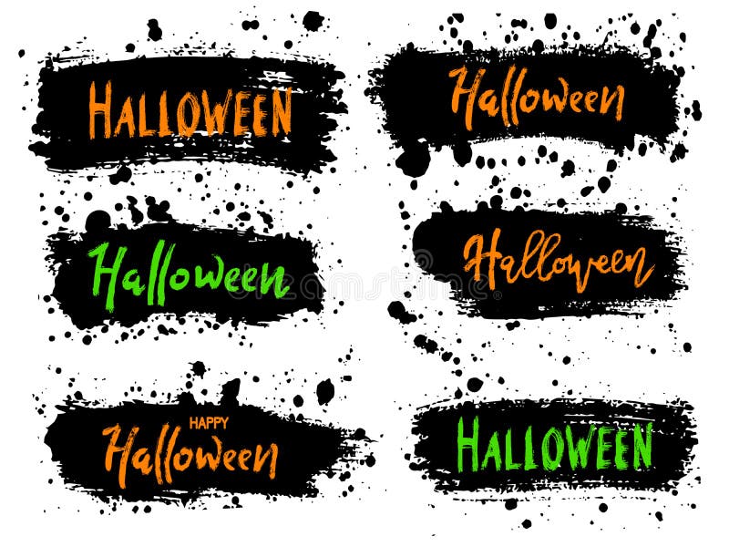 Glückliche Halloween-Vektorbeschriftung auf schwarzem Spritzenhintergrund Hol stock abbildung
