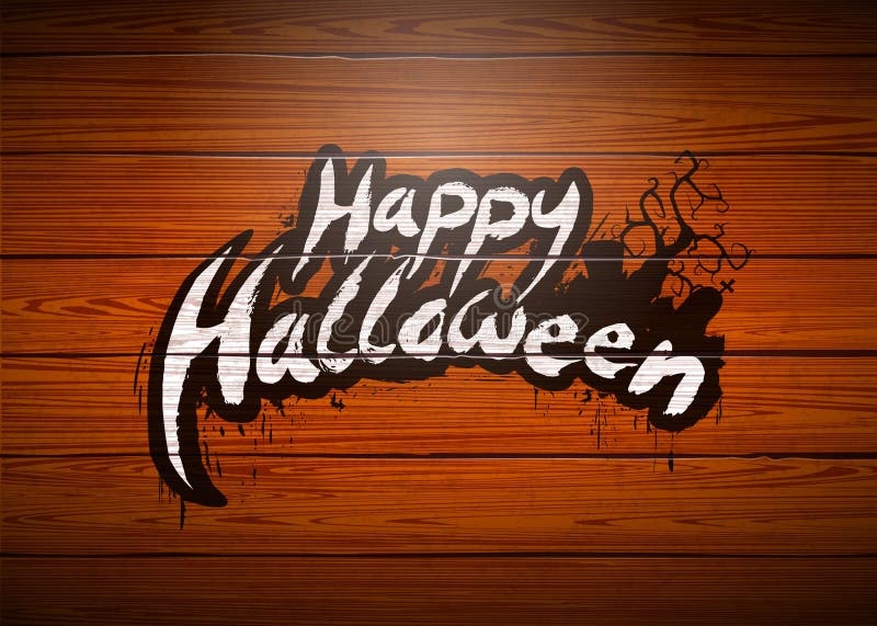 Glückliche Halloween-Vektorillustration mit Typografiebeschriftung und Kirchhof auf Weinleseholzhintergrund Symbol von 2014 lizenzfreie abbildung Glückliche Halloween-Vektorillustration mit Typografiebeschriftung und Kirchhof auf Weinleseholzhintergrund Symbol von 2014 lizenzfreie abbildung