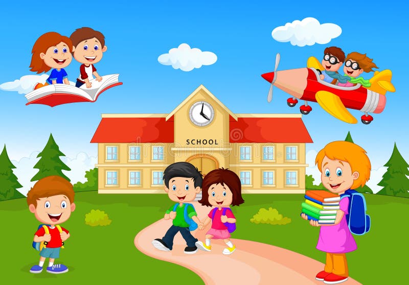 Glückliche KarikaturSchulkinder lizenzfreie abbildung Glückliche KarikaturSchulkinder lizenzfreie abbildung