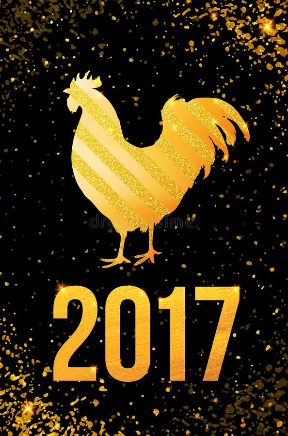 Glückliche Karte 2017 Chinesischen Neujahrsfests Vector Plakat eines goldenen Hahns, der auf schwarzem Hintergrund lokalisiert wi lizenzfreie abbildung Glückliche Karte 2017 Chinesischen Neujahrsfests Vector Plakat eines goldenen Hahns, der auf schwarzem Hintergrund lokalisiert wi lizenzfreie abbildung