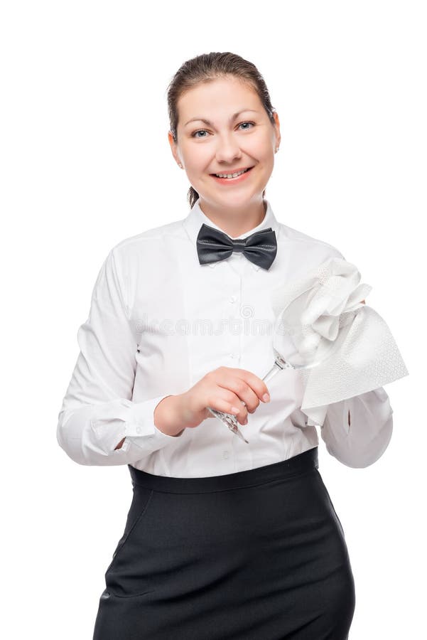 Kellnerin In Der Uniform Mit Tellersegment Und Blumen Stockbild Bild Von Geschirr Feier 16280049