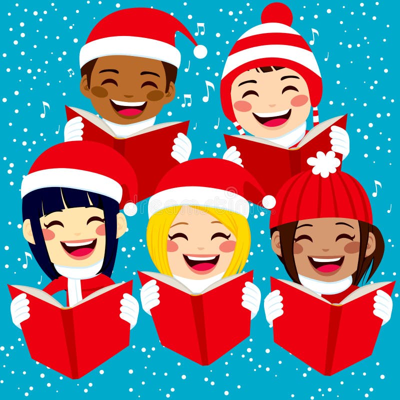 Glückliche Kinder, die Weihnachtslieder singen