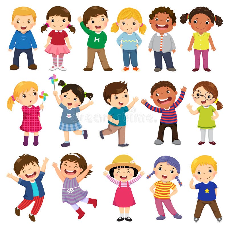 Glückliche Kinderkarikatursammlung Multikulturelle Kinder im differe