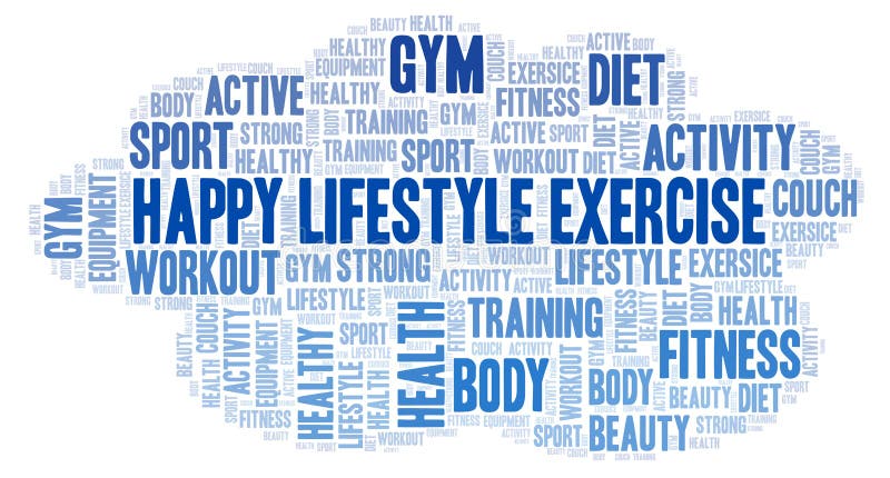 Happy Lifestyle Exercise word cloud. Wordcloud made with text only. Happy Lifestyle Exercise word cloud. Wordcloud made with text only