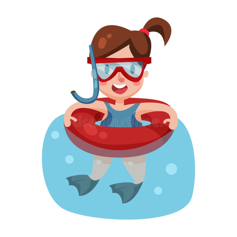 Glückliche Mädchenschwimmen mit aufblasbarer Bojen- und Schnorchelunterwasseratemgerätmaske, scherzen bereites, zu schwimmen und stock abbildung Glückliche Mädchenschwimmen mit aufblasbarer Bojen- und Schnorchelunterwasseratemgerätmaske, scherzen bereites, zu schwimmen und stock abbildung