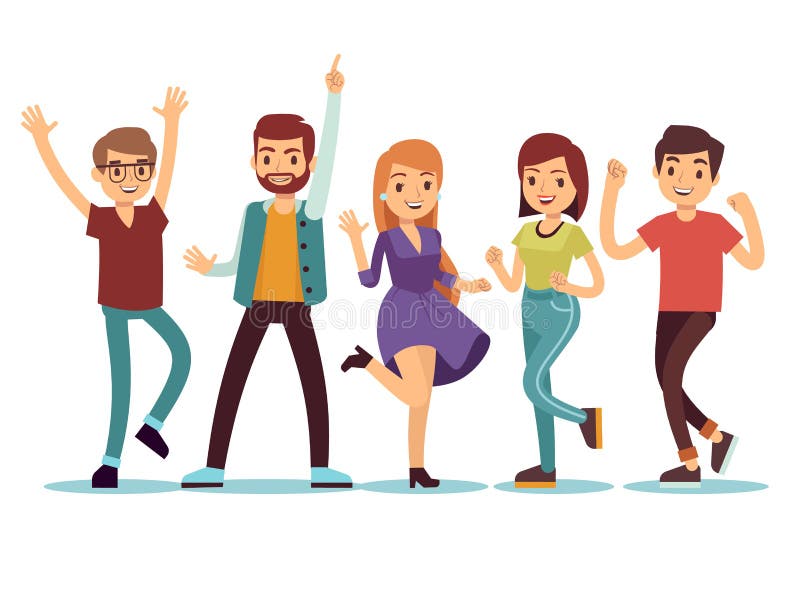 Happy smilling dancing young persons at christmas party. Cartoon vector people set. Young group people in dance party illustration. Happy smilling dancing young persons at christmas party. Cartoon vector people set. Young group people in dance party illustration