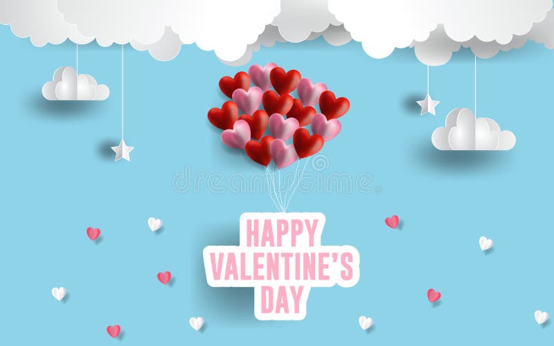 Glückliche Valentinsgruß ` s Tagesillustration rosa und rote Herzballone der Papierkunst Papierwolken im blauen Himmel ENV 10 lizenzfreie abbildung Glückliche Valentinsgruß ` s Tagesillustration rosa und rote Herzballone der Papierkunst Papierwolken im blauen Himmel ENV 10 lizenzfreie abbildung