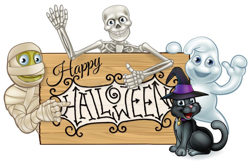 Glücklicher Halloween-Karikatur-Monster-Zeichen-Hintergrund lizenzfreie abbildung Glücklicher Halloween-Karikatur-Monster-Zeichen-Hintergrund lizenzfreie abbildung