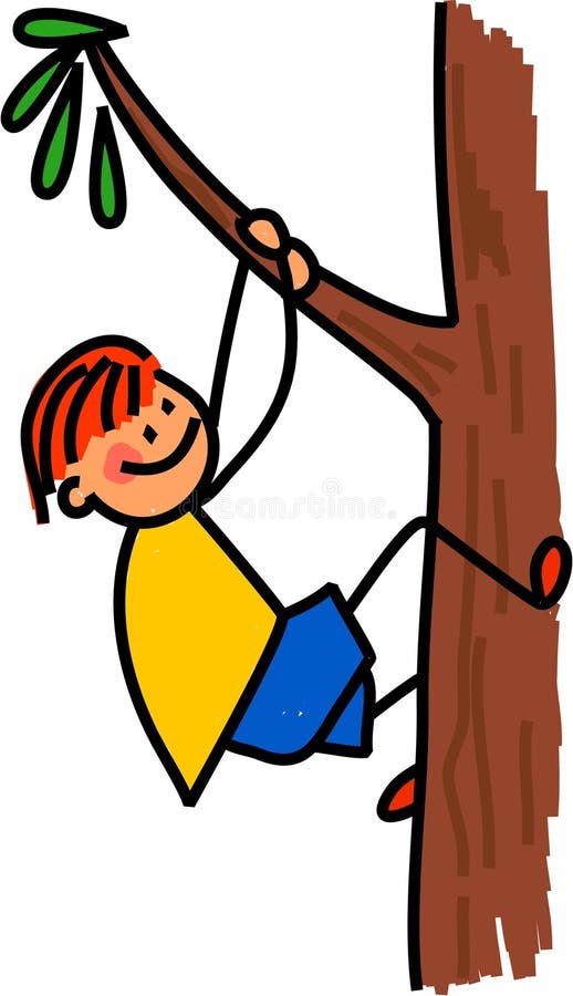 Glücklicher Jungen-kletternder Baum lizenzfreie abbildung Glücklicher Jungen-kletternder Baum lizenzfreie abbildung