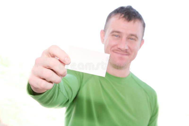 Glücklicher Mann, der unbelegte Karte anhält stockbilder Glücklicher Mann, der unbelegte Karte anhält stockbilder