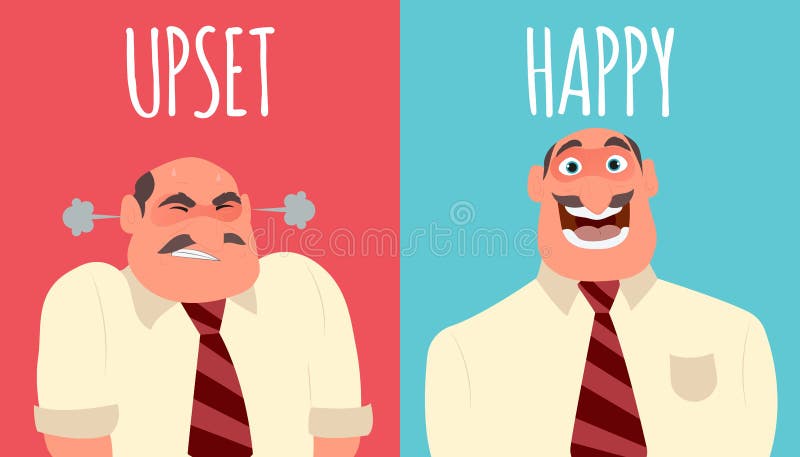 Happy and angry man. Flat style modern vector illustration. Happy and angry man. Flat style modern vector illustration.