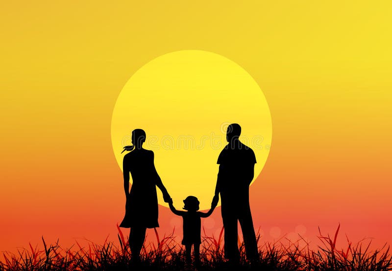 Glückliches Family.Sunset stock abbildung. Illustration von masse