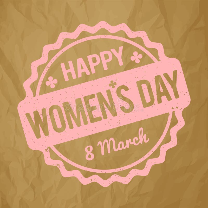 Glückliches Frauen ` s Tagesstempel-Babyrosa auf einem zerknitterten braunen Papierhintergrund