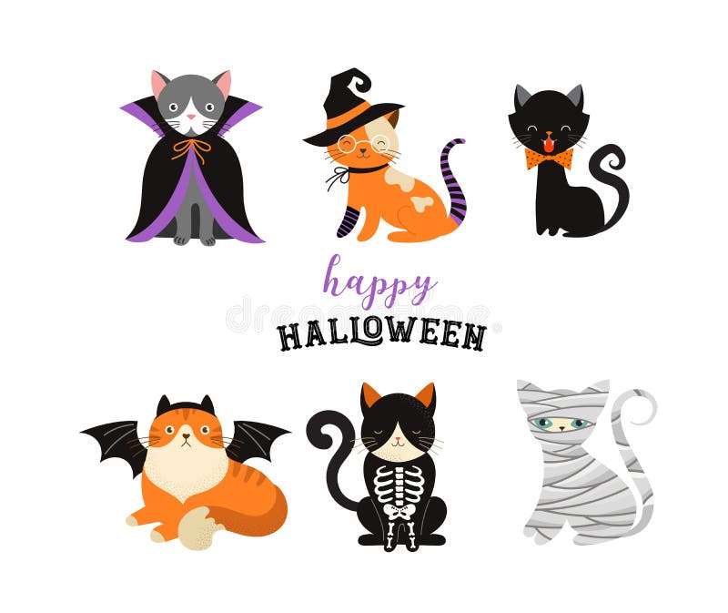 Halloween Cats Costume Party. Illustration and vector elements of group of cats in halloween costumes. Halloween Cats Costume Party. Illustration and vector elements of group of cats in halloween costumes