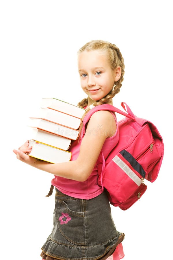 Glückliches kleines Schulmädchen stockfoto
