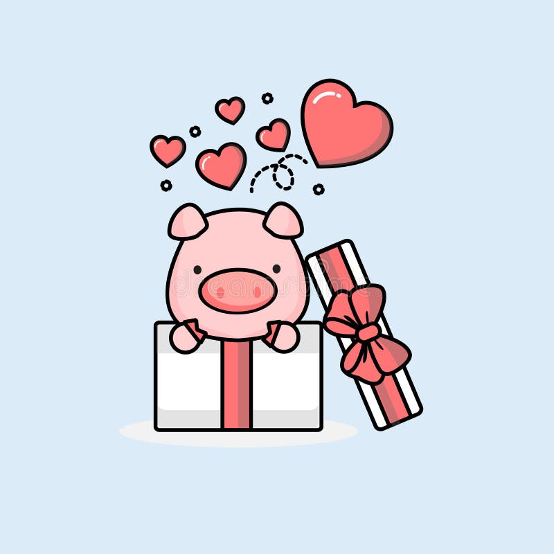 Glückliches Schwein innerhalb der offenen Geschenkbox mit Fliegenherzen Auch im corel abgehobenen Betrag stock abbildung Glückliches Schwein innerhalb der offenen Geschenkbox mit Fliegenherzen Auch im corel abgehobenen Betrag stock abbildung
