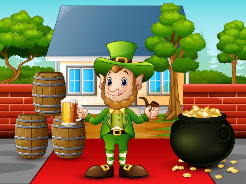 Glückliches St. Patrick Day Kobold der Karikatur mit schwarzem Goldschatz coint stock abbildung Glückliches St. Patrick Day Kobold der Karikatur mit schwarzem Goldschatz coint stock abbildung