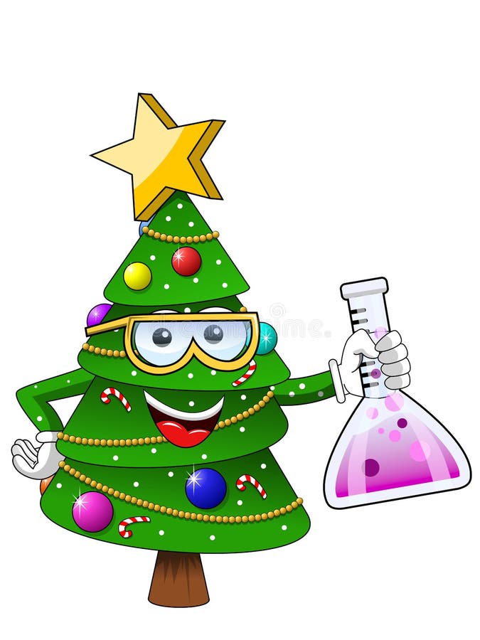 Glückliches Weihnachts- oder Weihnachtscharaktermaskottchenchemiker lokalisiert auf weißem Karikaturartvektorsymbolvorrat-Illustr