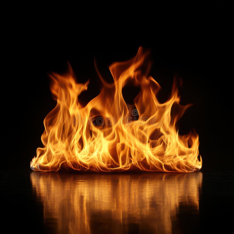 Glühende Flamme, reflektiert auf dunkeloberflächlich intensiv brennenden hellen orangen Flammen vektor abbildung