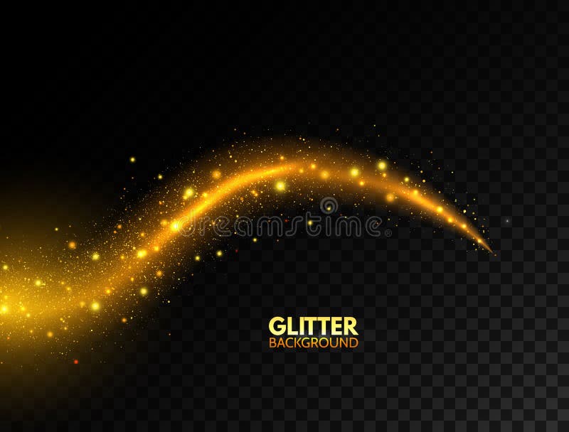 Glühende goldene Welle Funkelngoldgekrümmte linien Funkelnde magische Welle des Sternstaubes mit hellen Partikeln Strudel des Feu stock abbildung
