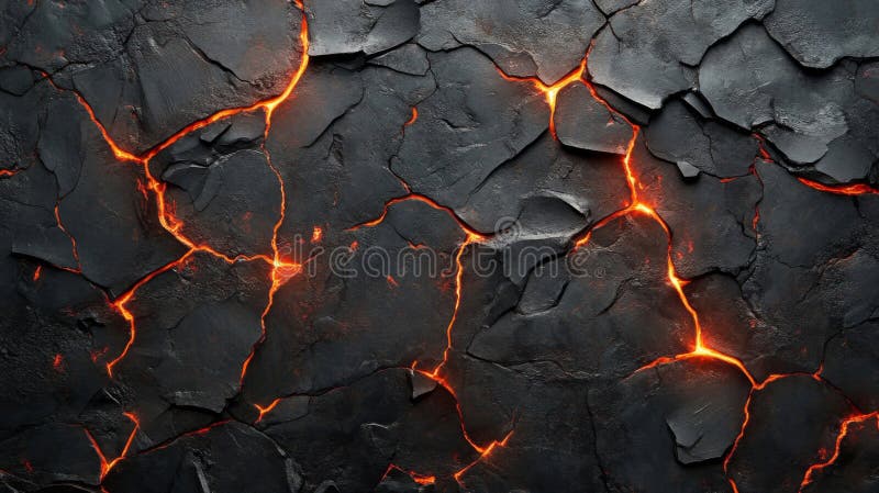 Glühende Lava Cracks Dunkle vulkanische Felsfläche lizenzfreie abbildung
