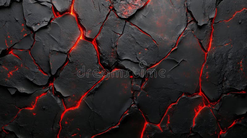 Glühende Lava Cracks Dunkle vulkanische Felsfläche stock abbildung