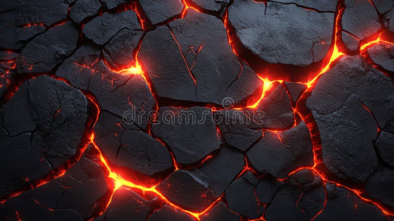 Glühende Lava Cracks Dunkle vulkanische Felsfläche stock abbildung