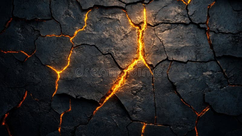 Glühende Lava Cracks Dunkle vulkanische Felsfläche stock abbildung