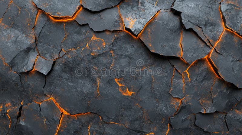 Glühende Lava Cracks Dunkle vulkanische Felsfläche stock abbildung