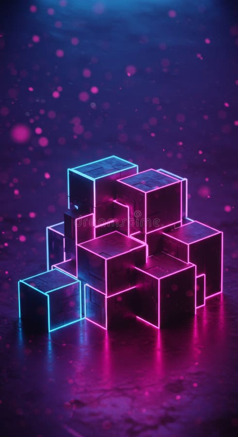 Glühende Neon Cubes Abstract 3D Render vektor abbildung
