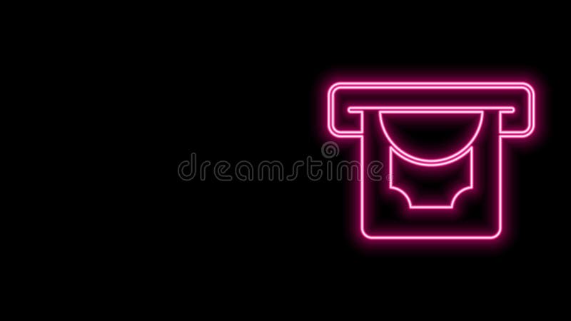 Glühende Neon-Linie ATM Geldautomat und Geld-Symbol isoliert auf schwarzem Hintergrund 4k Video-Motion-Grafik lizenzfreie abbildung