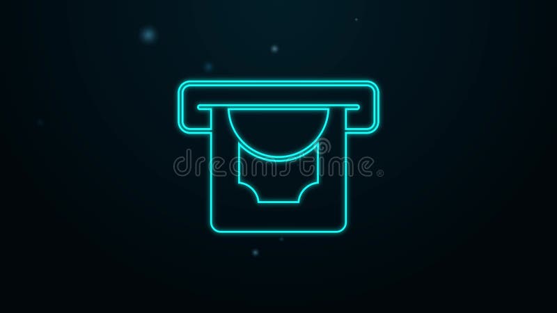 Glühende Neon-Linie ATM Geldautomat und Geld-Symbol isoliert auf schwarzem Hintergrund 4k Video-Motion-Grafik stock abbildung