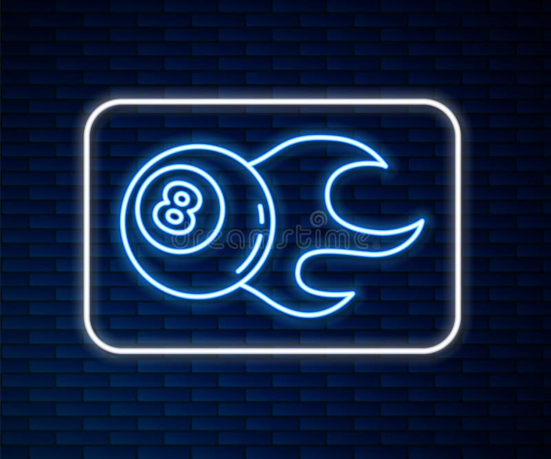 Glühende Neon-Linie Billard Pool Snooker Ball mit Nummer 8 Symbol isoliert auf Backstein Wand Hintergrund. Vektor vektor abbildung