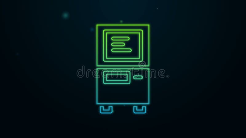 Glühende Neonlinie Geldautomaten- Geldautomatikone isoliert auf schwarzen Hintergrund grafische Animation Videobewegung 4K lizenzfreie abbildung
