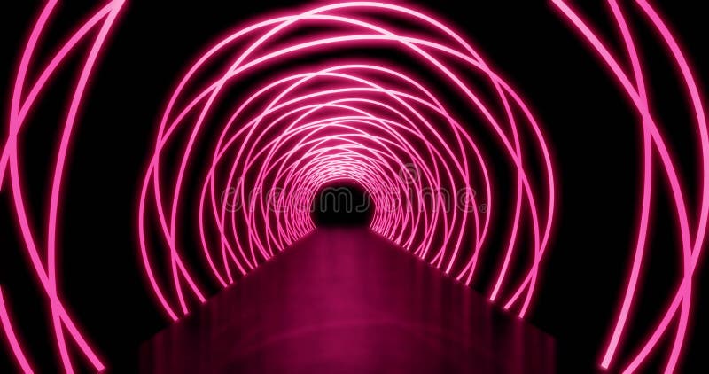 Glühender Weg oder Tunnel des Neonkonzeptes mit futuristischen glühenden Lichtern- 4k