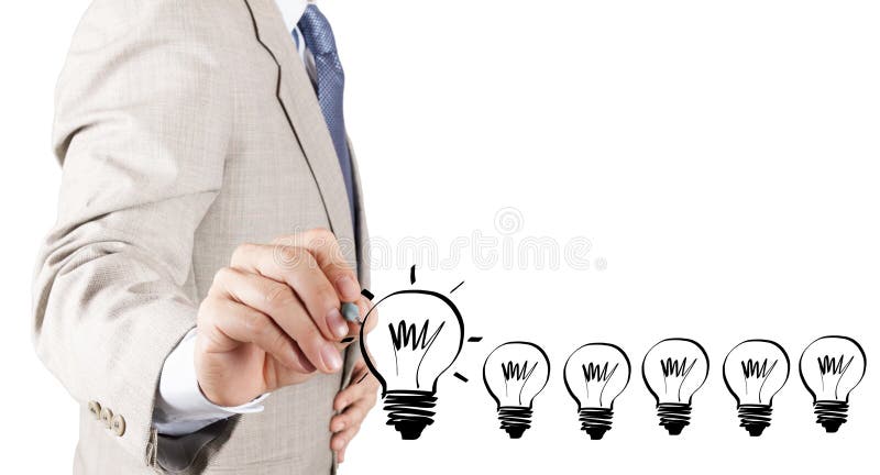Glühlampe der Geschäftsmann-Handzeichnungsidee lizenzfreies stockfoto Glühlampe der Geschäftsmann-Handzeichnungsidee lizenzfreies stockfoto
