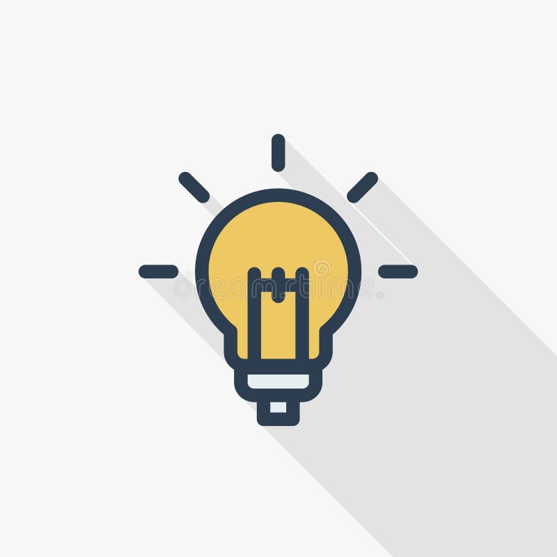 Glühlampe, dünne Linie flache Farbikone der Idee Lineares Vektorsymbol Buntes langes Schattendesign stock abbildung