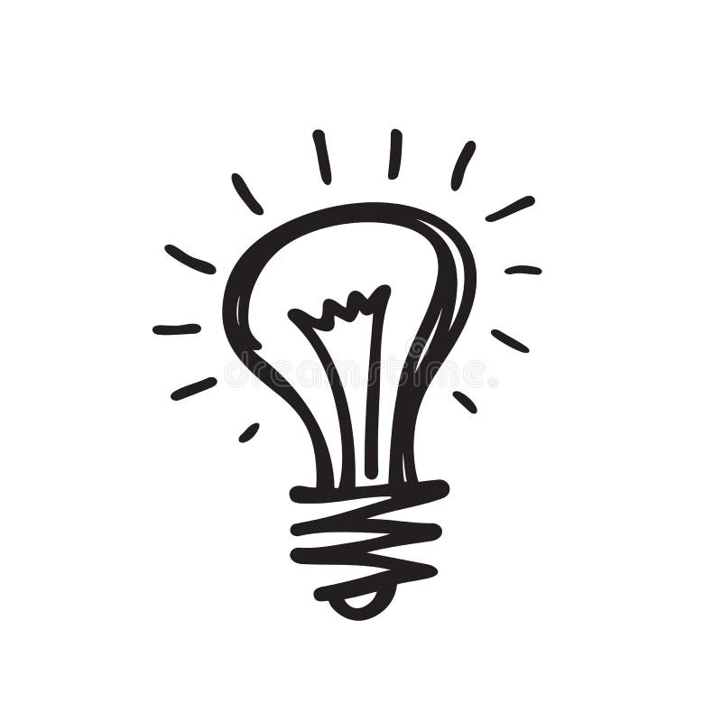 Glühlampe - vector Ikonenillustration in der Designart des Skizzenabgehobenen betrages Minimales Symbol der Lampe Kreative Ideenk
