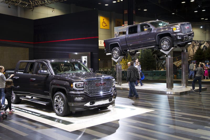 GMC Denali pickup truck at the annual International auto-show, February 15, 2016 in Chicago, IL. CHICAGO, IL - FEBRUARY 15: GMC Denali pickup truck at the annual stock photography GMC Denali pickup truck at the annual International auto-show, February 15, 2016 in Chicago, IL. CHICAGO, IL - FEBRUARY 15: GMC Denali pickup truck at the annual stock photography