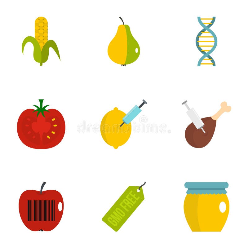 GMO ikony laborancki set, mieszkanie styl royalty ilustracja