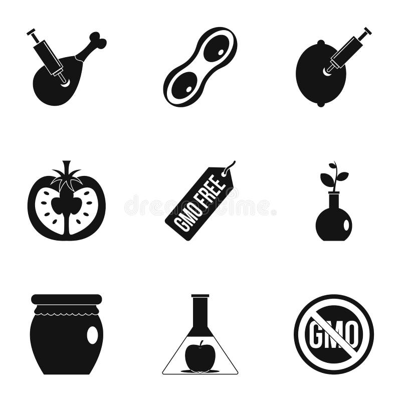 GMO ikony laborancki set, prosty styl ilustracja wektor