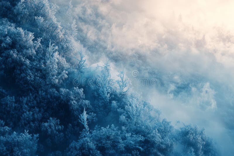 Gnarled tree draped in snow amidst rugged frosty terrain overcast sky casts soft diffused light enhancing tranquil winter fotografia de stock