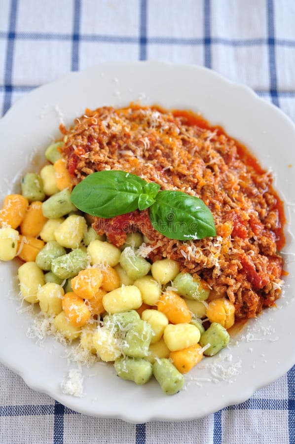 Gnocchi With Bolognese Sauce Stock Photo - Image of dish, herbs: 31381310