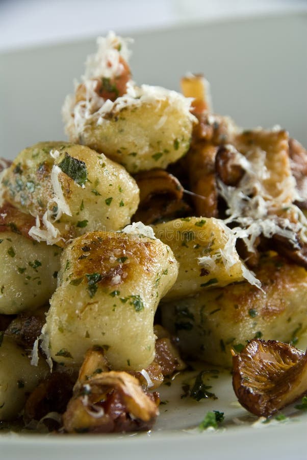 Gnocchi with Chanterelle Mushrooms Stock Image Image of wine, white