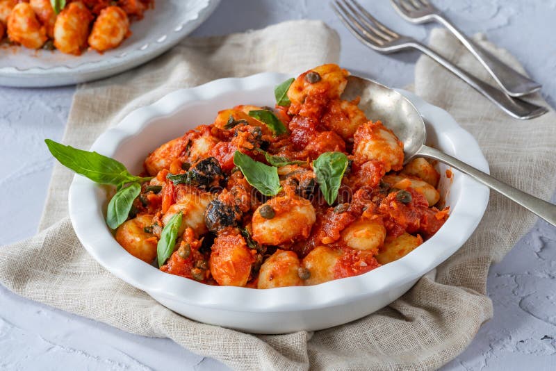 Gnocchi with Puttanesca Sauce Stock Photo - Image of italian, organic ... Gnocchi with Puttanesca Sauce Stock Photo - Image of italian, organic ...