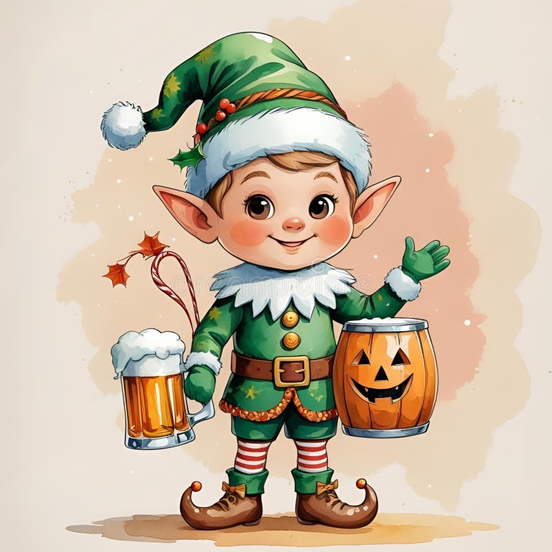 Gnome with beer in autumn forest cartoon stock photography