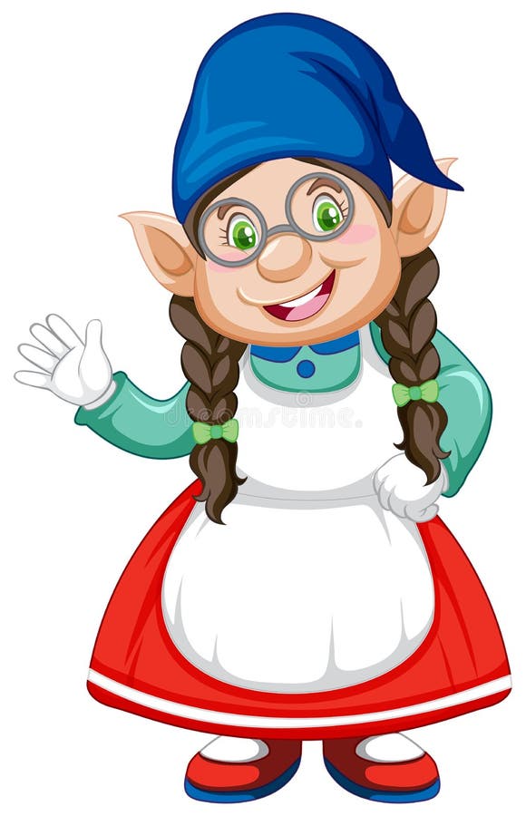 Gnome girl in posizione stand personaggio di cartone su sfondo bianco