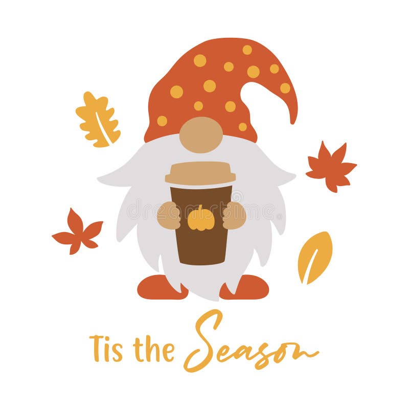 Gnome Holding Pumpkin Spice Latte Coffee Cup Vector