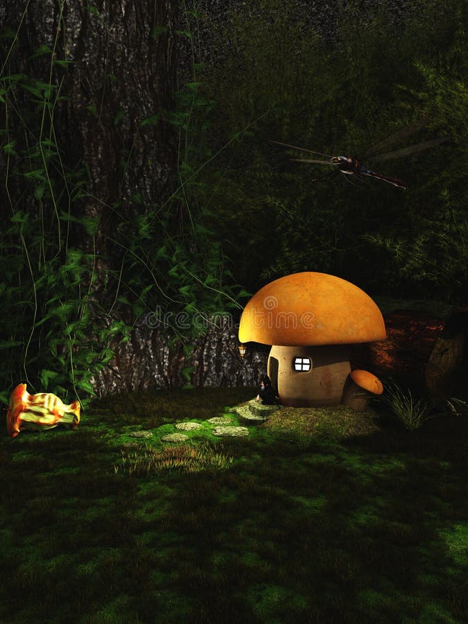 Gnome Toadstool House in the Forest at Night